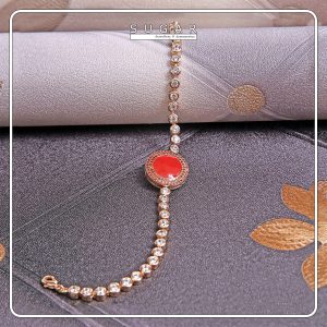 Gold Plated Bracelet With Zircons & Ruby Stones (B00640)