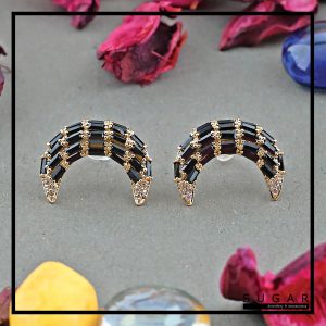 Gold  Plated Earrings with Dark Cubic Zirconia (E01083)