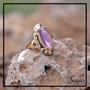 Gold Plated Ring With Purple Cubic Zirconia  (R00324-P)
