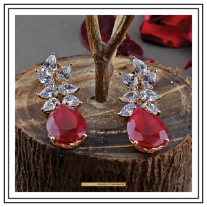 Gold Plated Earrings with Zircons and Ruby Cubic Zirconia (E01135)