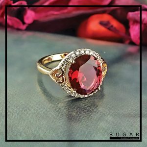 Gold Plated Ring With Ruby & Zircon Stones (R00734)