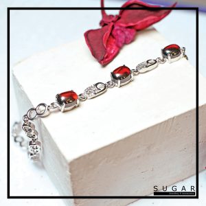 Rhodium Plated Bracelet With Ruby Cubic Zirconia (B00724)