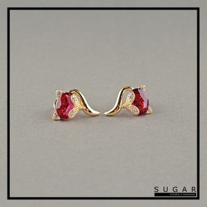 Gold Plated Earrings With Ruby Cubic Zirconia (E01200)