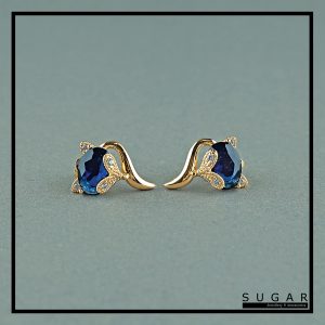 Gold Plated Earrings With Sapphire Cubic Zirconia (E01200)