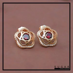 Gold Plated Earrings with Zircons and Ruby Cubic Zirconia (E00883)