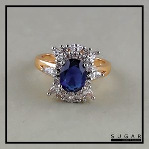 Gold Plated Ring with Sapphire Cubic Zirconia (R00771)